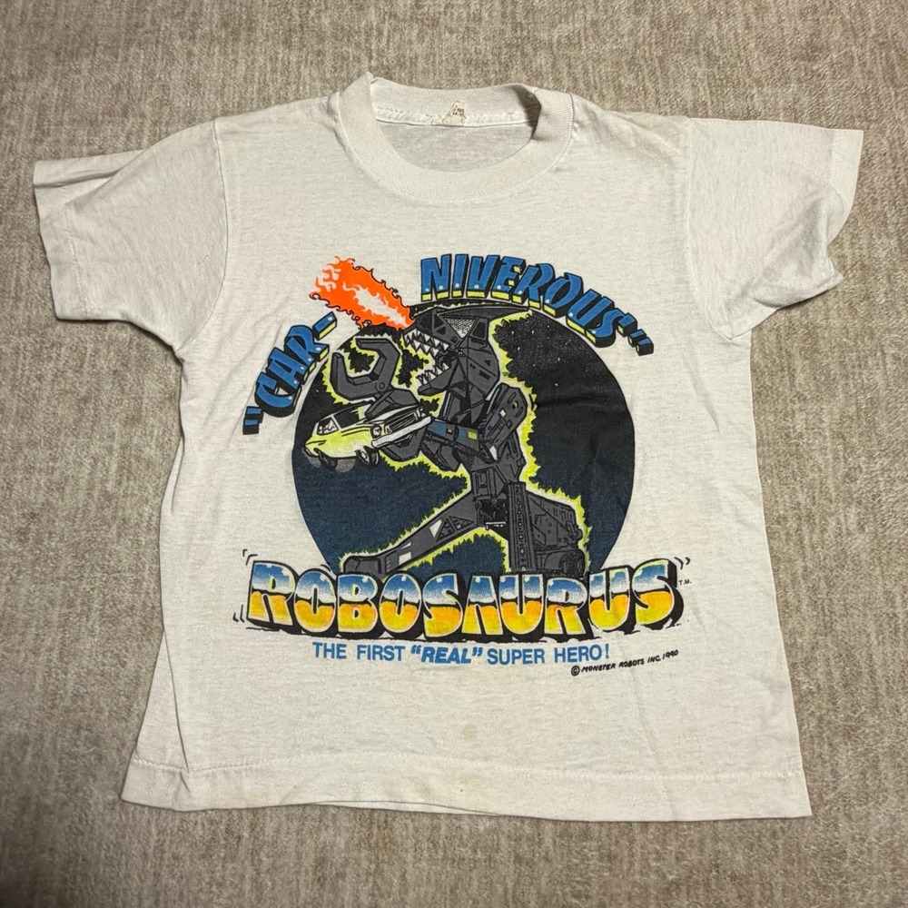 Vintage 1990 Robosaurus Monster Robots Kids Graphic T Shirt White USA‎ Made